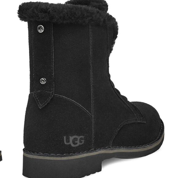 UGG Womens Black Suede Combat Boots Shearling Cuff Size 10 Quincy - Picture 2 of 15